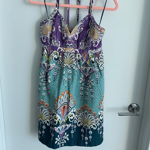 EXPRESS boho printed halter cotton dress Size 4 - Picture 3 of 8